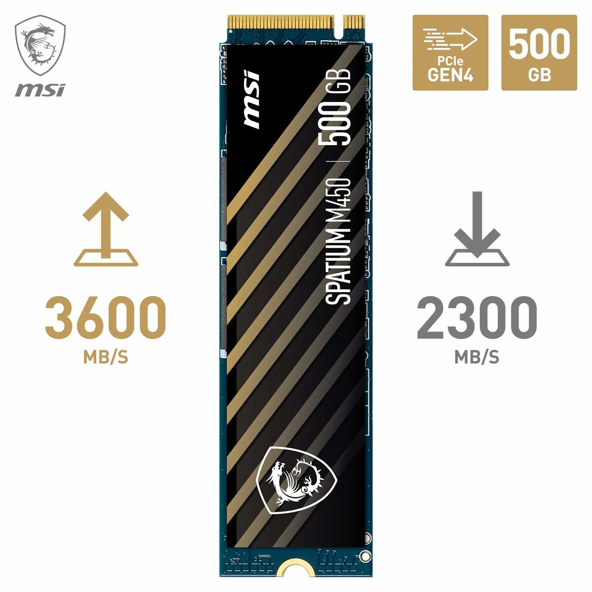 Hard Drive MSI SPATIUM M450 PCIe 4.0 NVMe M.2 500GB 500 GB SSD