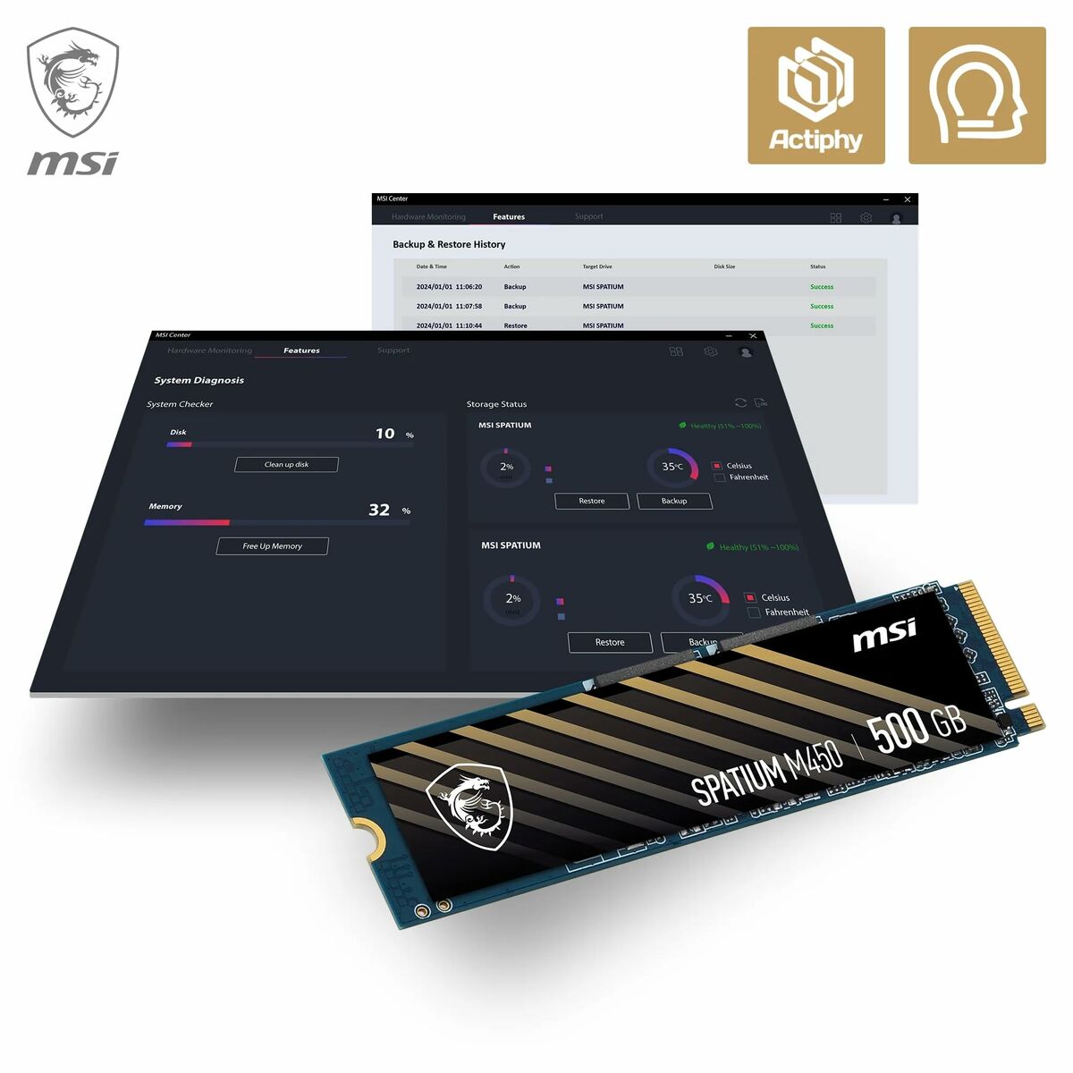 Hard Drive MSI SPATIUM M450 PCIe 4.0 NVMe M.2 500GB 500 GB SSD