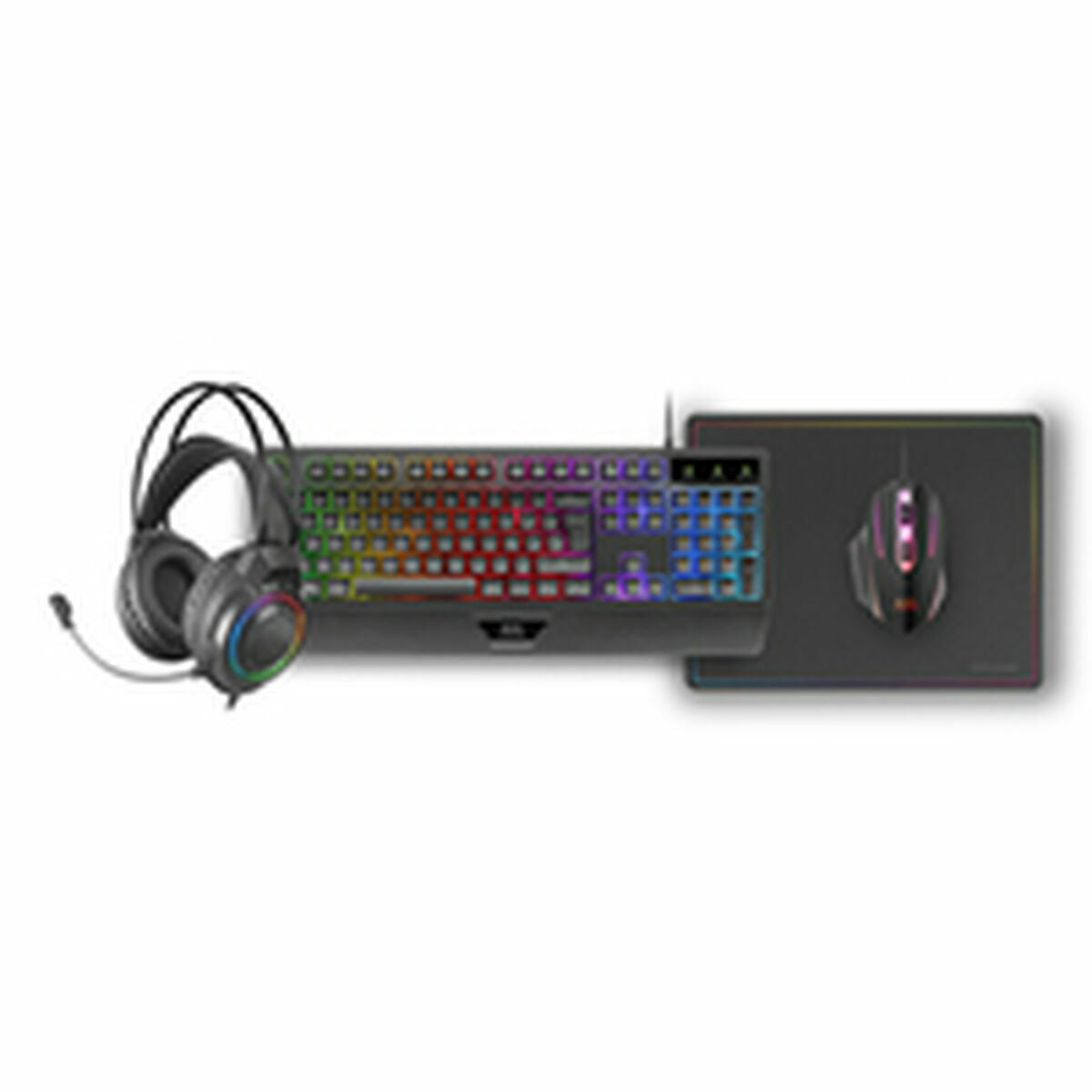 Keyboard and Mouse Mars Gaming MCP124PROES Black Multicolour Spanish Qwerty