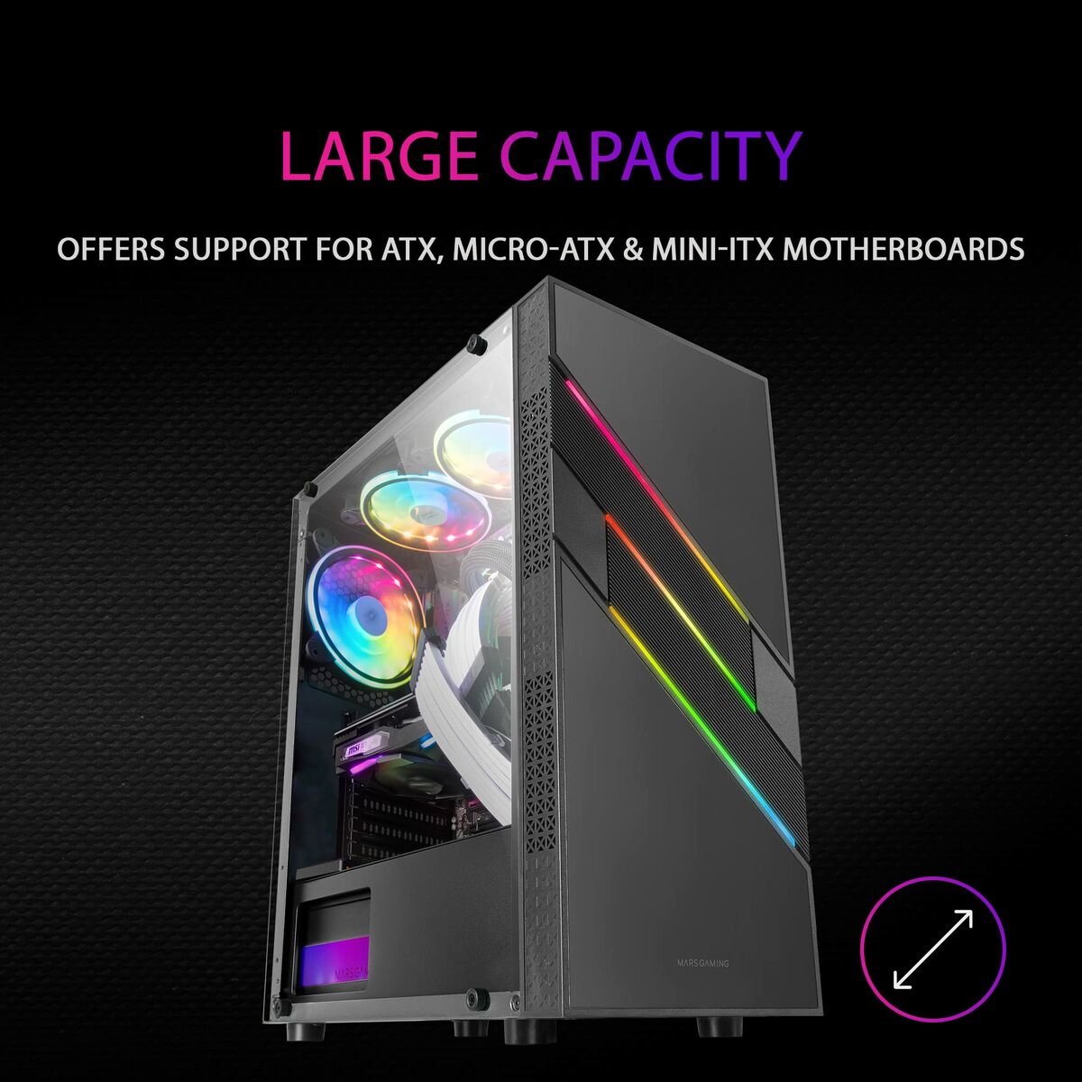 ATX Semi-tower Box Mars Gaming MCU3 Black ARGB