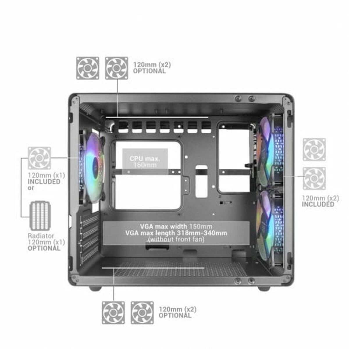 ATX Semi-tower Box Mars Gaming MC400 White Black