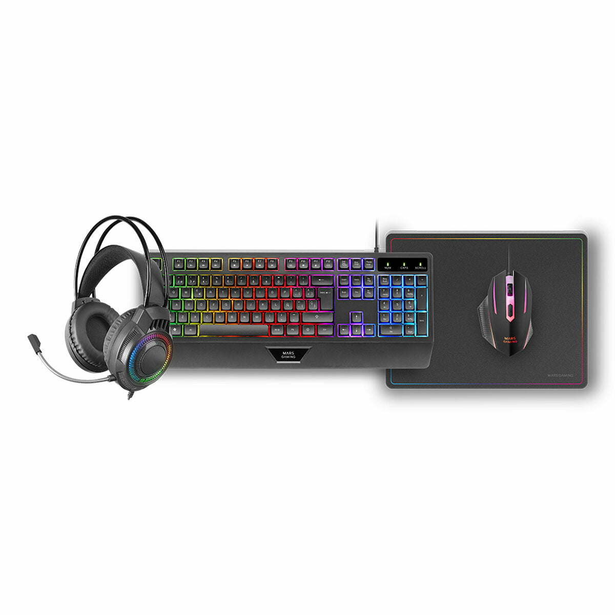 Keyboard and Mouse Mars Gaming MCP124PROES Black Multicolour Spanish Qwerty