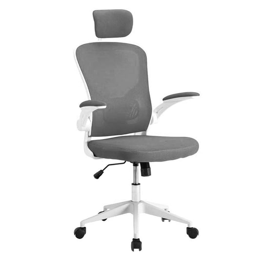 Scaun de birou ergonomic cu suport lombar si tetiera, gri